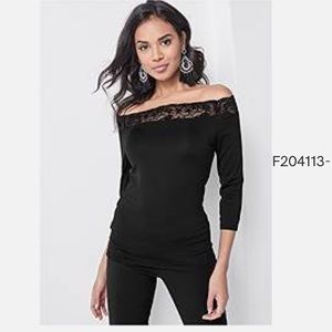 NWOT Venus Off The Shoulder Black Lace Top